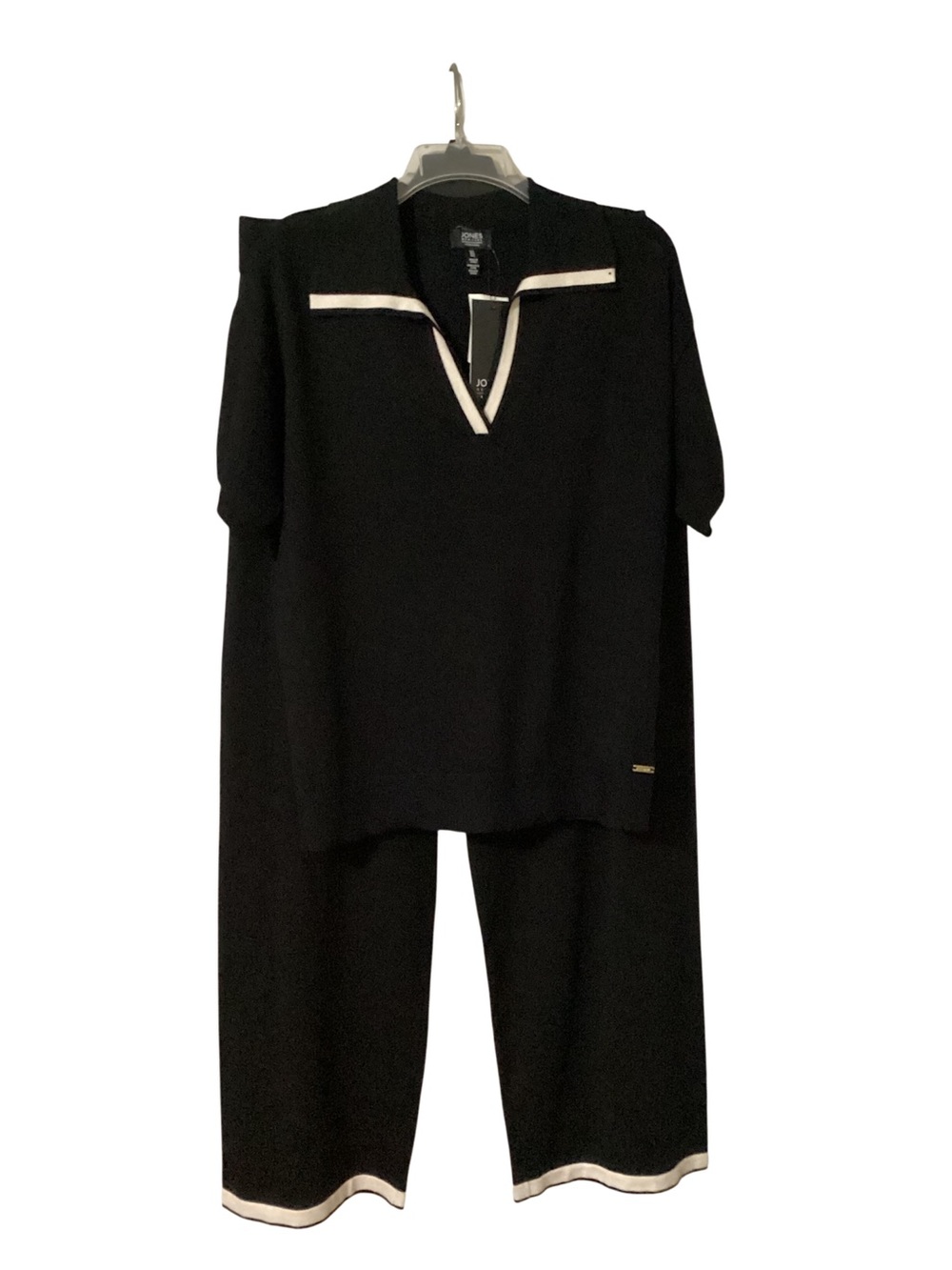 NWT Jones New York Black Knit Two-Piece Wide Leg Set with White Trim Size L